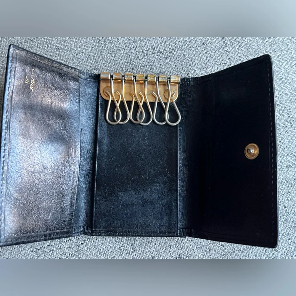 Cartier Paris Black Leather Key Wallet with Logo